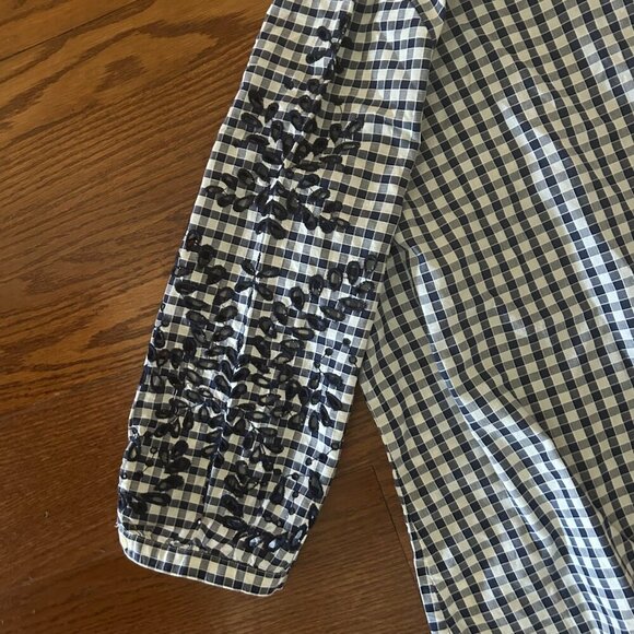 Talbots Navy Gingham Eyelet Trim Blouse Size XL Petite Square Neck 3/4 Sleeves - Picture 8 of 13